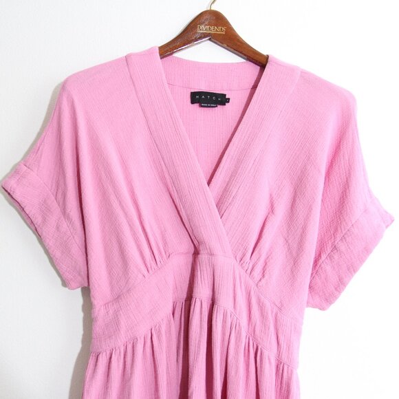 Hatch Maternity The Carolina Dress Orchid Pink Tie Waist Gauze Cotton Midi XL - Picture 5 of 14